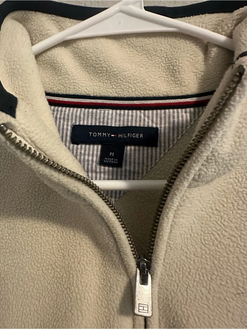 Tommy Hilfiger Men's Cream Quarter-Zip Fleece with Navy Trim
